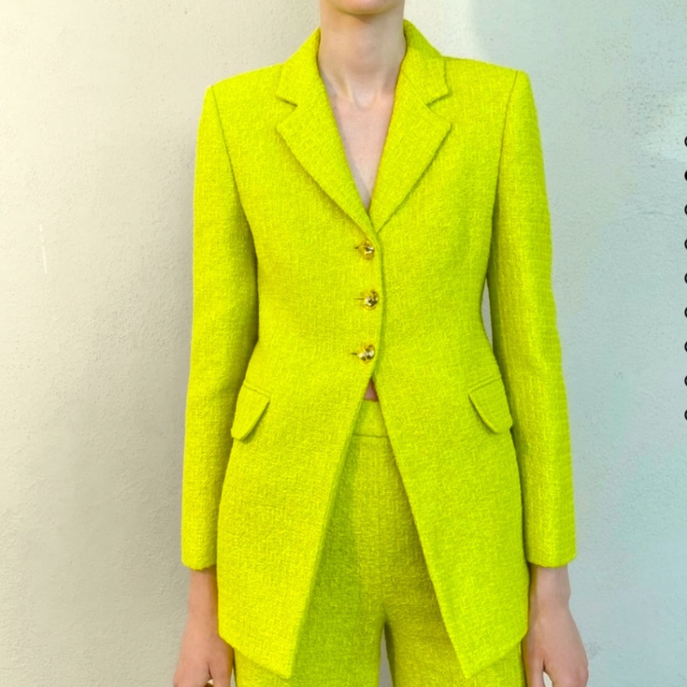 Zara Neon Yellow Textured Blazer